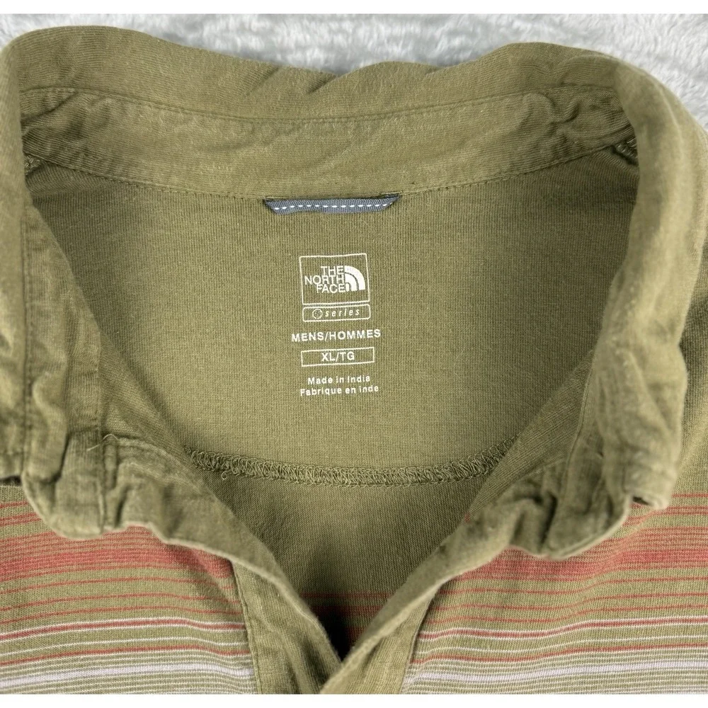 The North Face Polo Shirt Mens XL Green Striped Short Sleeve Cotton Casual